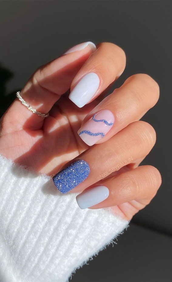 40 Awesome Spring Nail Ideas 2023 : Shimmery Blue