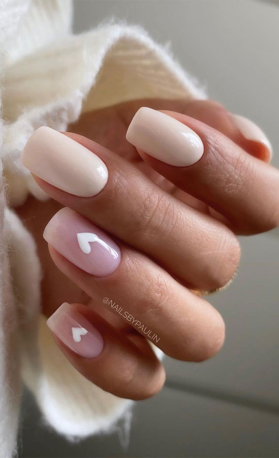 40 Awesome Spring Nail Ideas 2023 : Minimalist White Love Heart