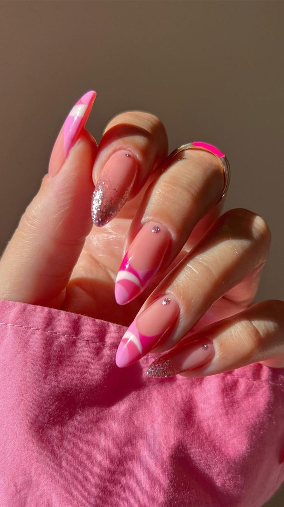 40 Awesome Spring Nail Ideas 2023 : Shimmery + Pink Tips
