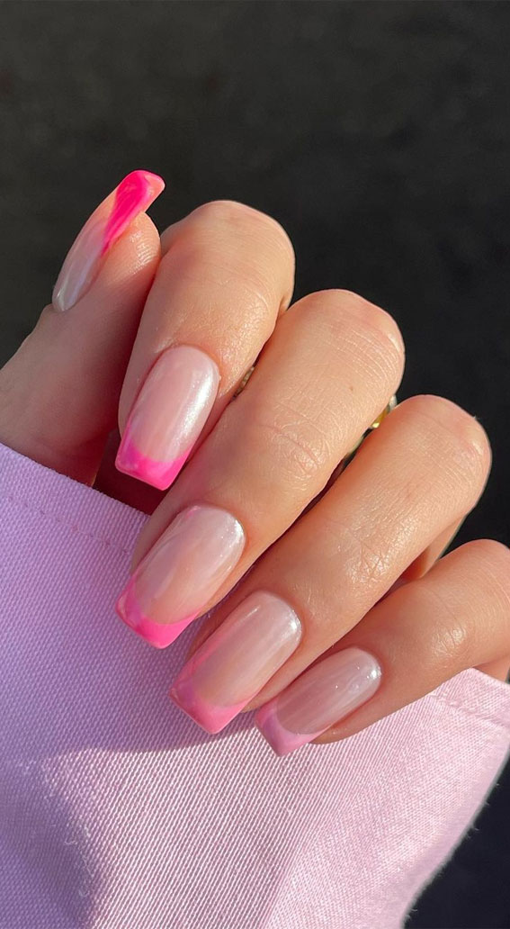 40 Awesome Spring Nail Ideas 2023 : Gradient Pink French Tips