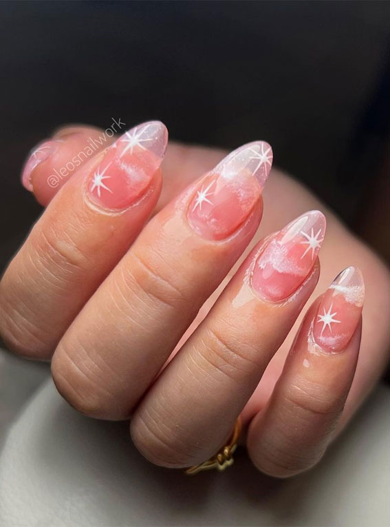 Star Nails Are Trending Now : Dreamy Cloud + Star Pink Sheer Nails