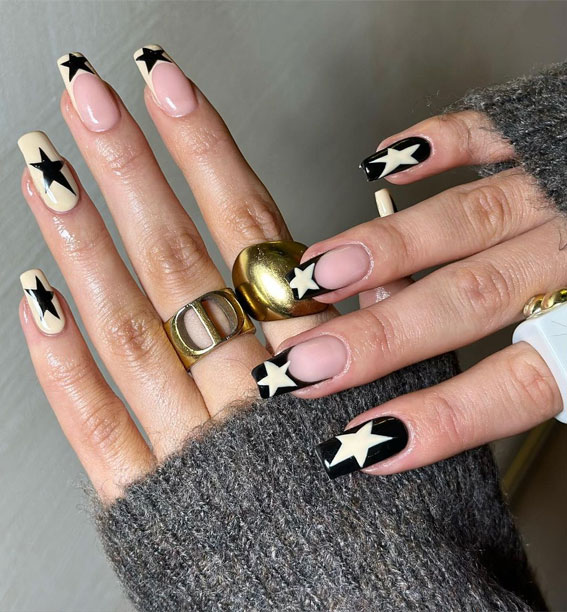 Star Nails Are Trending Now : Stars + Black & White Acrylic Nails
