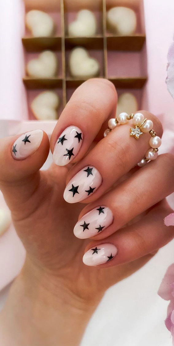 Star Nails Are Trending Now : Black Stars + Oval Nails