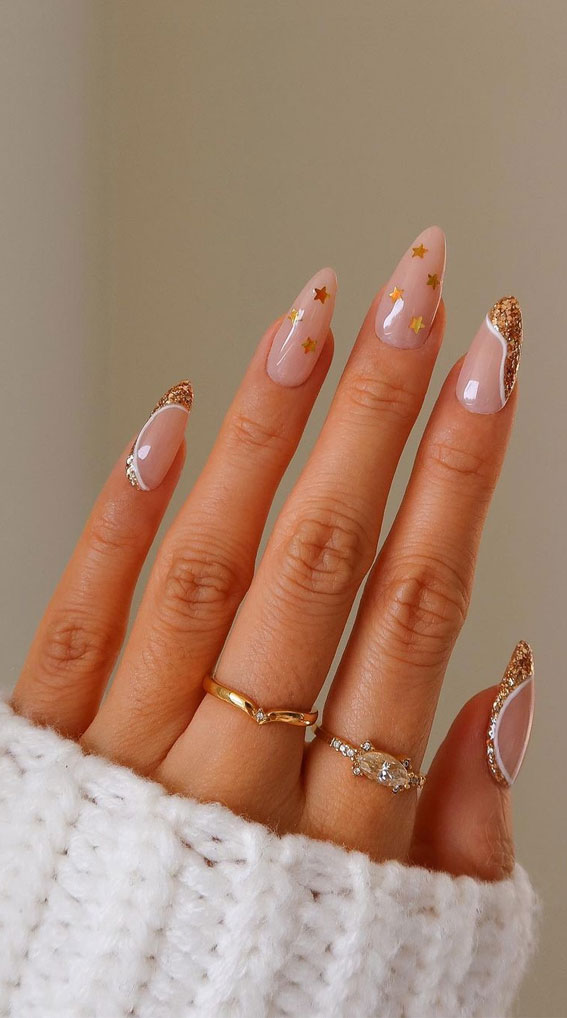 Star Nails Are Trending Now : Abstract Shimmery Tips + Gold Stars