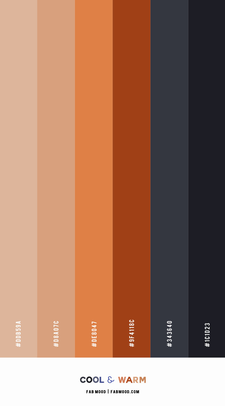 cool and warm tones, color scheme, charcoal and terracotta, terracotta color combo, charcoal color combo