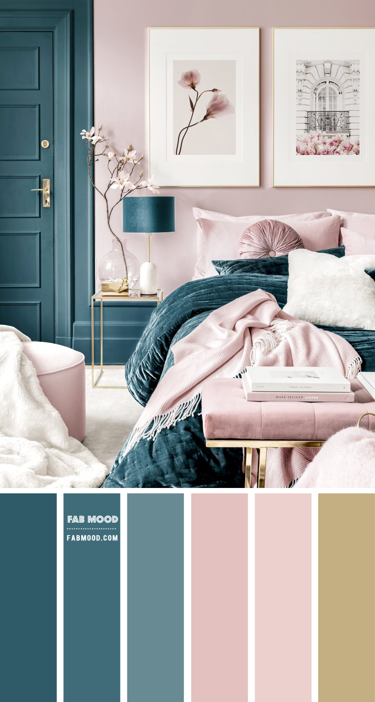 20 Best Bedroom Colour Combination Ideas : Blue Teal and Blush Bedroom