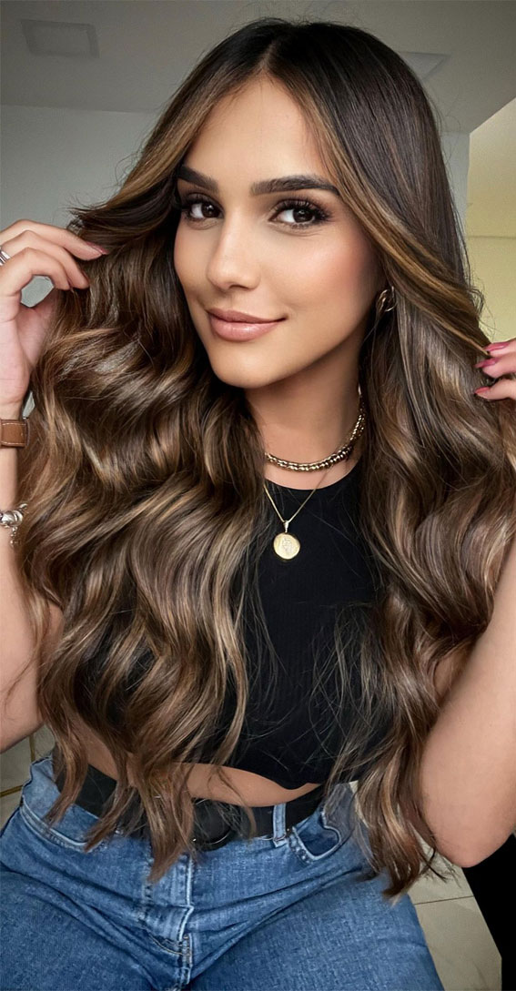 50+ Brunette + Brown Hair Colours & Hairstyles : Toasted Almond Balayage Dark Brown