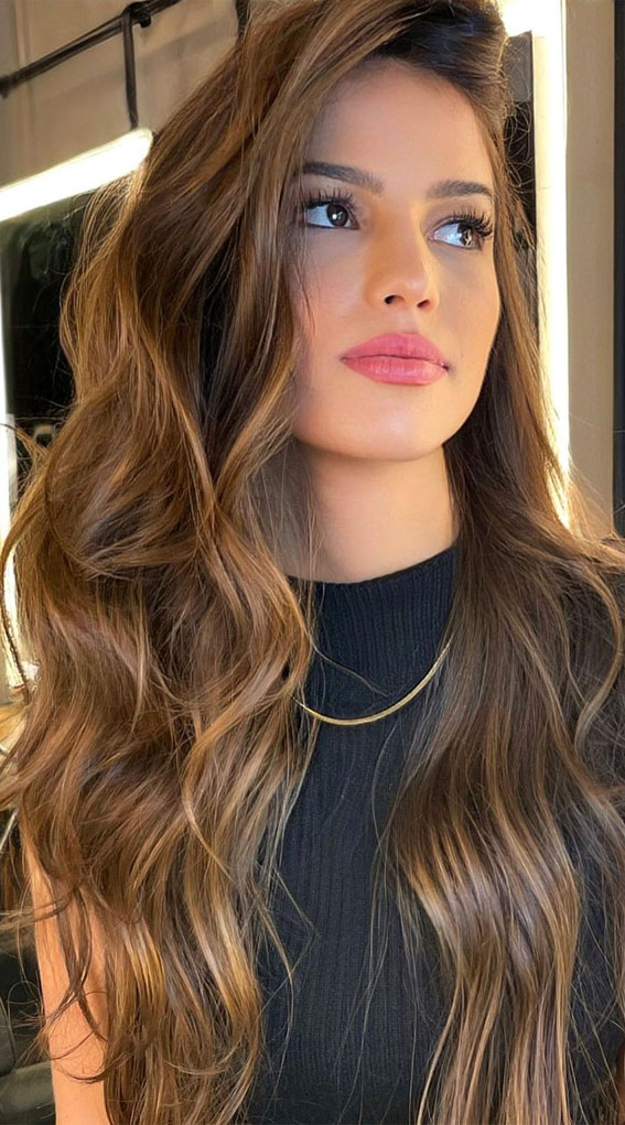 50+ Brunette + Brown Hair Colours & Hairstyles : Cocoa Brown with Honey