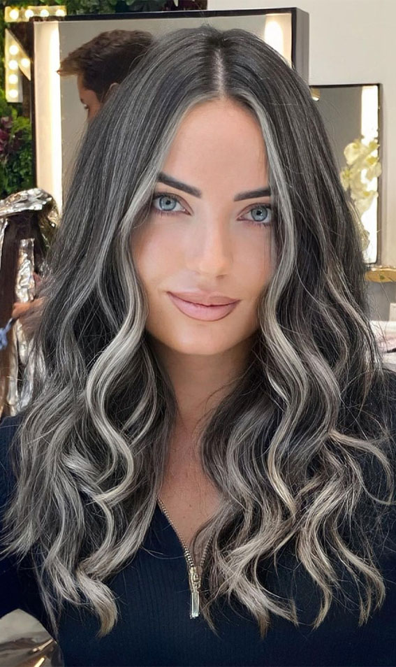 50+ Brunette + Brown Hair Colours & Hairstyles : Icy Blonde Balayage Brunette Hair