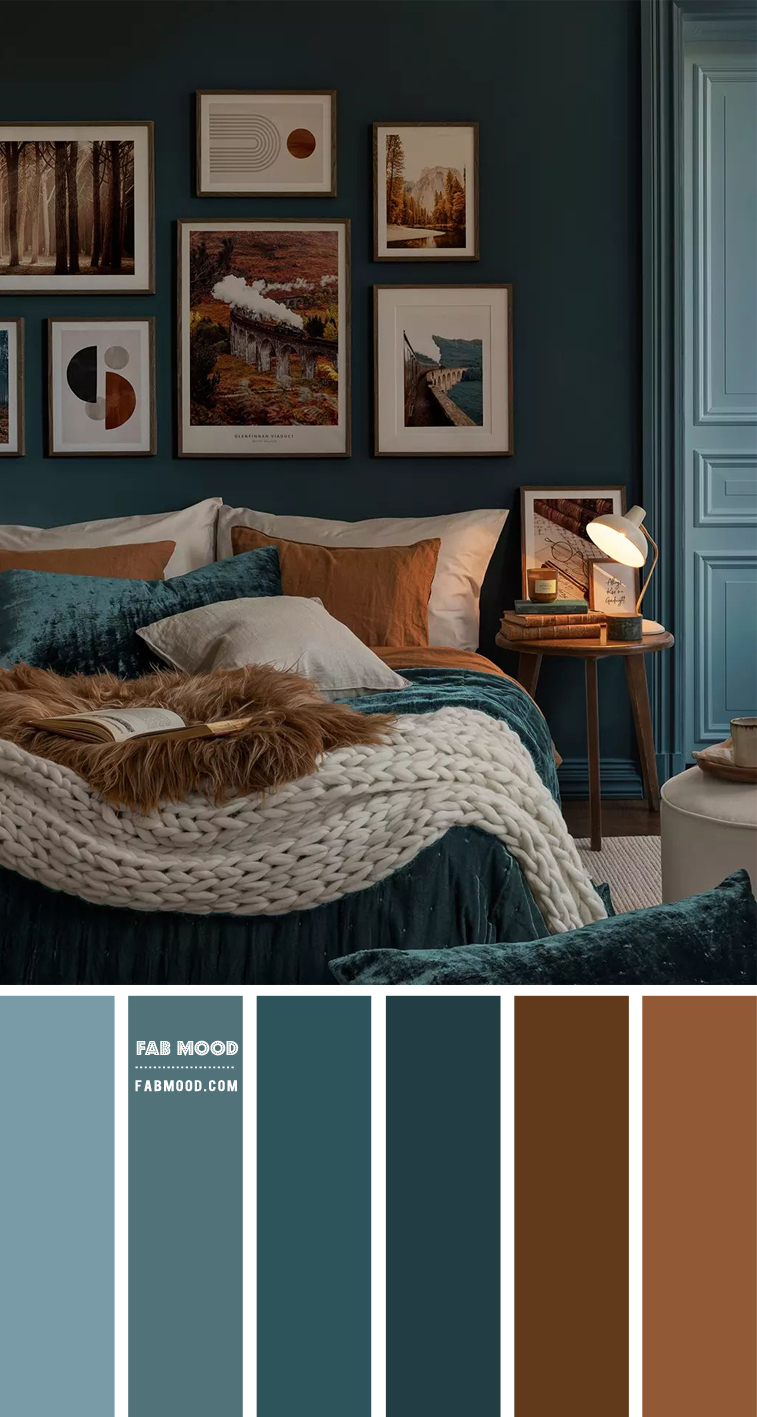 20 Best Bedroom Colour Combination Ideas : Navy Blue, Blue Teal and Brown