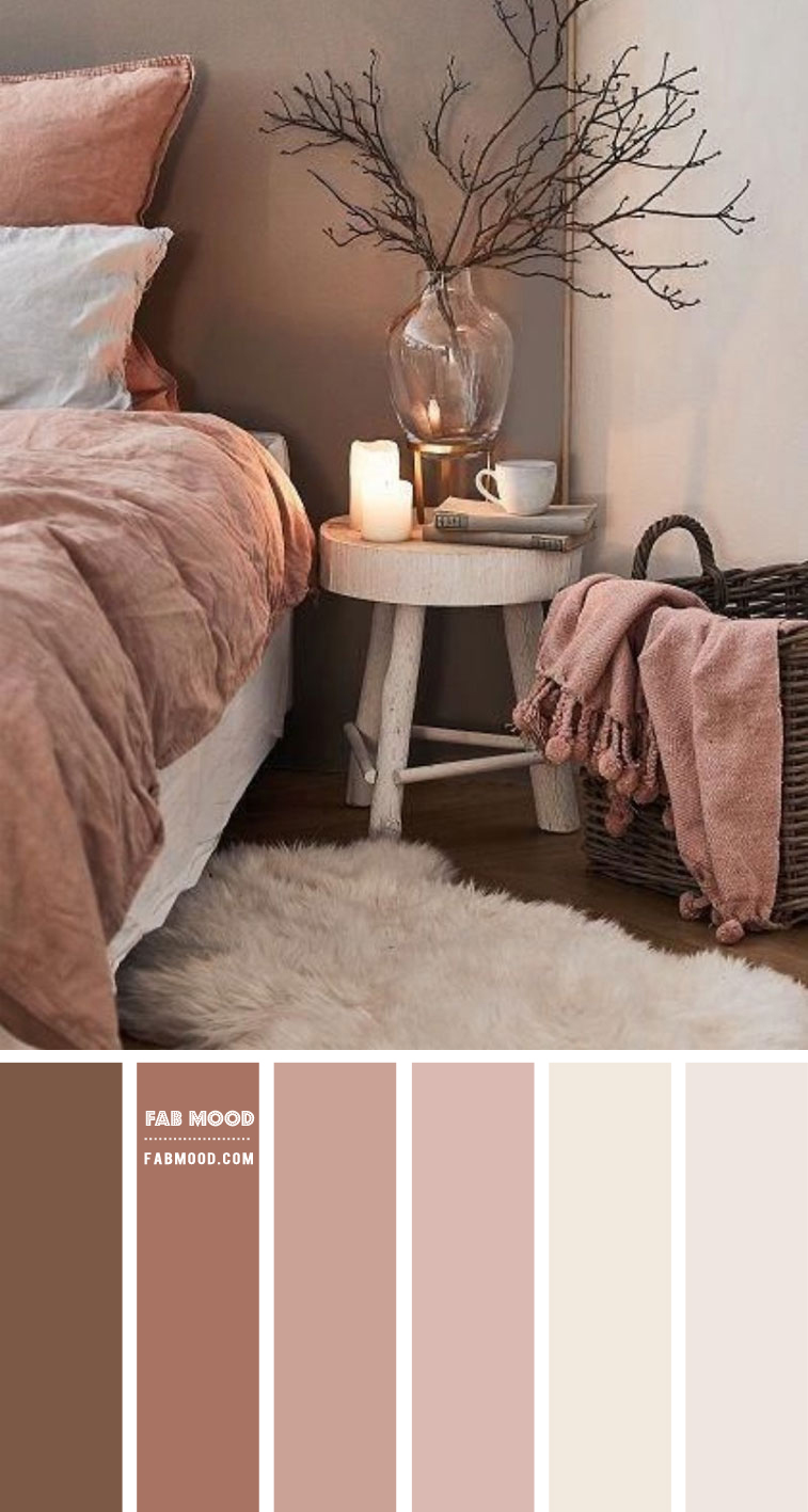 dusty pink bedroom color scheme, brownish pink bedroom color scheme, brown and pink color combination, brown and blush color scheme, earthy tone, earthy color, brown earthy color palette