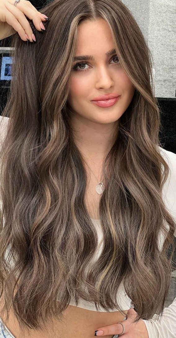 50+ Brunette + Brown Hair Colours & Hairstyles : Ash Brown with Highlights