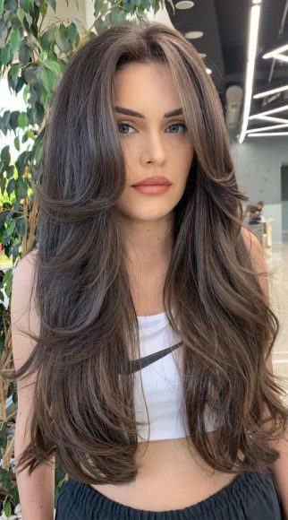 50+ Brunette + Brown Hair Colours & Hairstyles : Milk Chocolate Long Layers