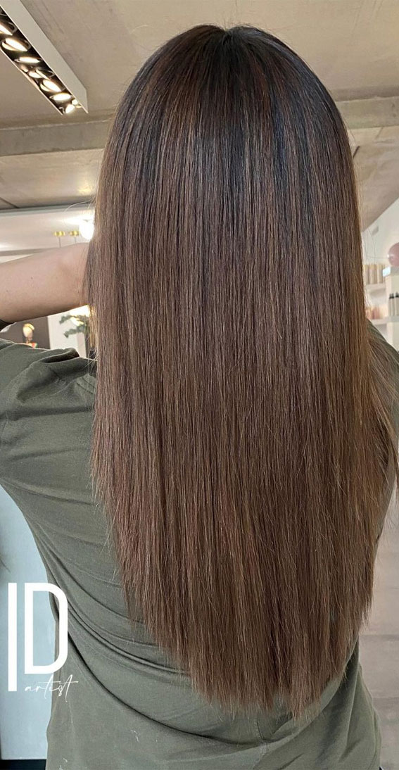 50+ Brunette + Brown Hair Colours & Hairstyles : Brown Balayage Shadow Roots