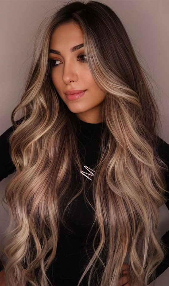 50+ Brunette + Brown Hair Colours & Hairstyles : Ash Blonde Money Pieces