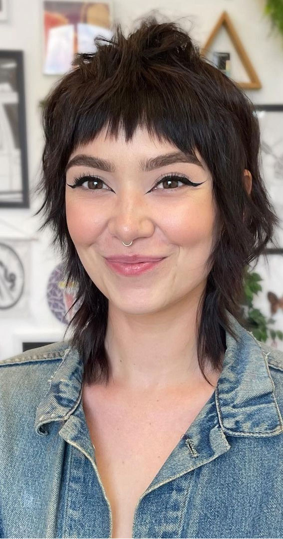 50 Shag Haircuts with Bangs : Mullet Shag Shoulder Length