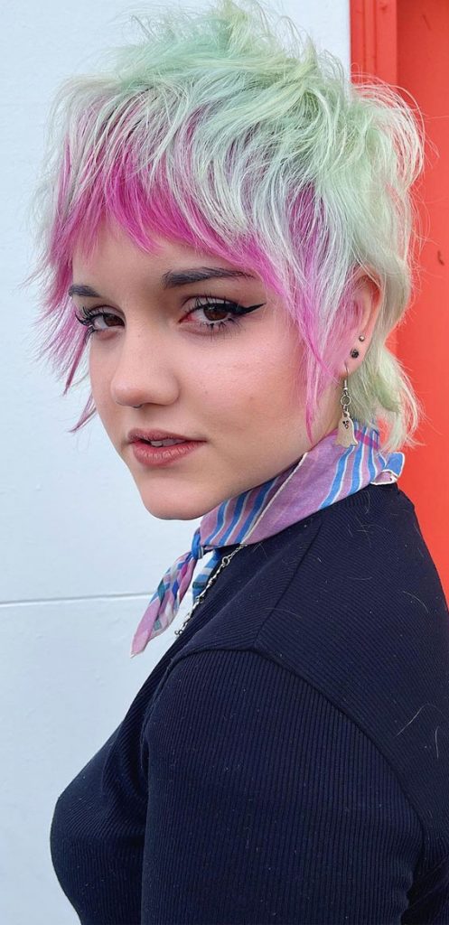 50 Shag Haircuts with Bangs : Pink + Mint Block Colour Fairy Vibes