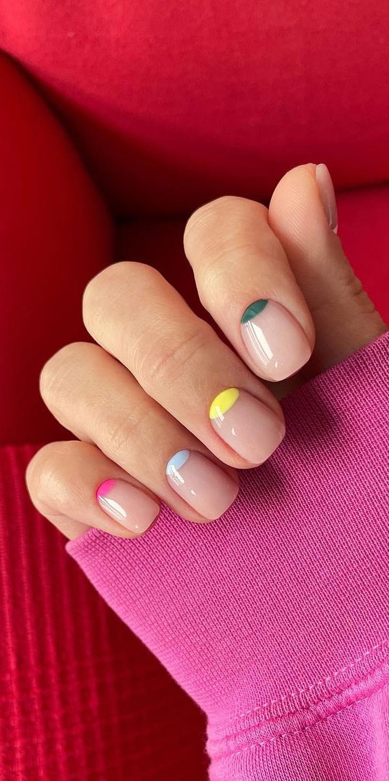 45 Pretty Short Nails For Spring & Summer : Pastel Half Moon Nails