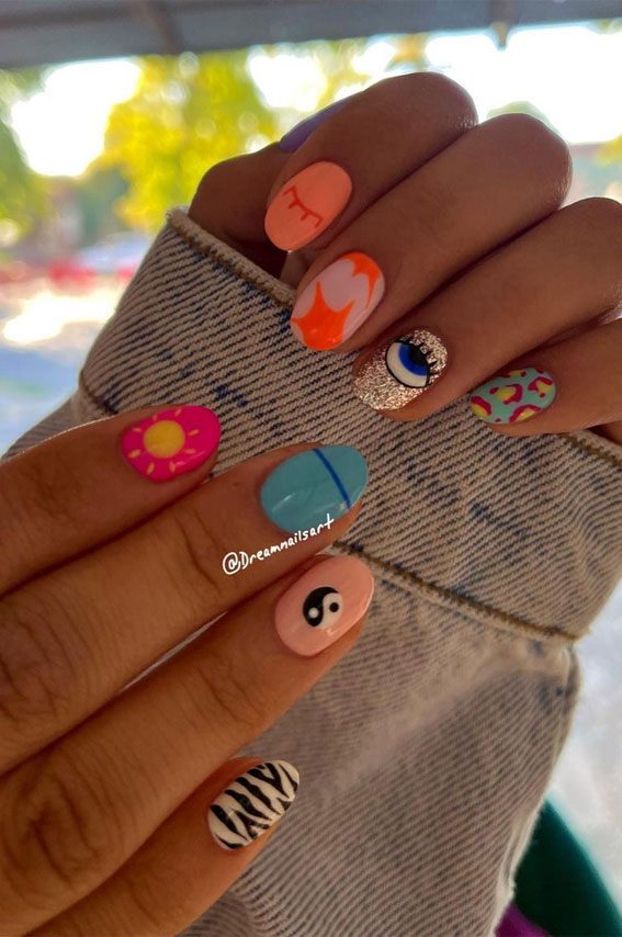 45 Pretty Short Nails For Spring & Summer : Mix n Match Colour & Designs