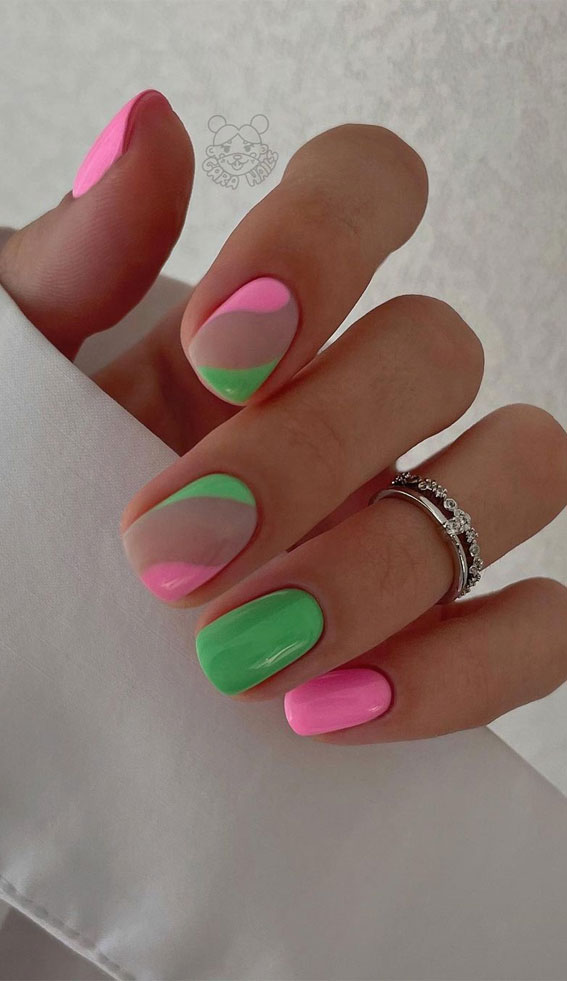 45 Pretty Short Nails For Spring & Summer : Mint & Pink Nails