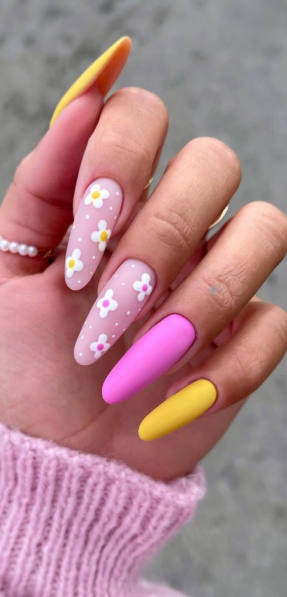 50 Best Summer Nails To Try in 2023 : Pink & Mustard Nails