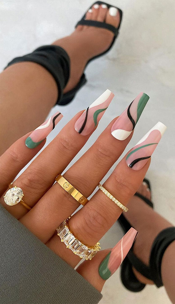 50 Best Summer Nails To Try in 2023 : Black, Green & White