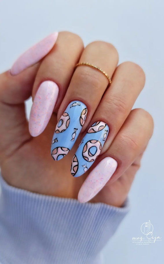 50 Best Summer Nails To Try in 2023 : Donut Blue Nails