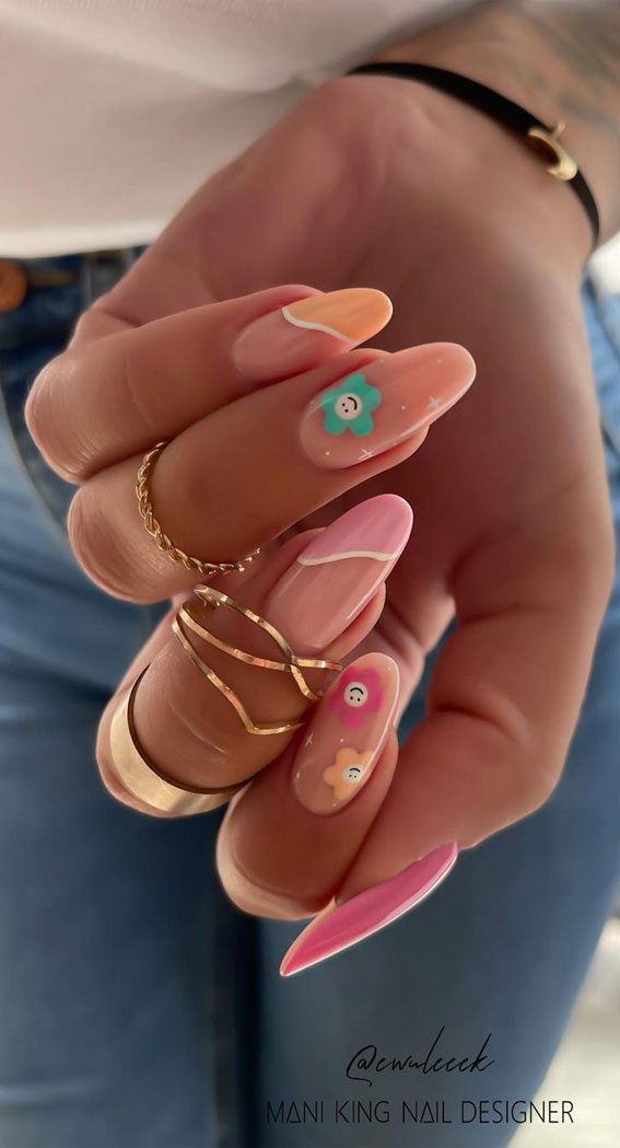 50 Best Summer Nails To Try in 2023 : Pastel Flower + Swirl Nails