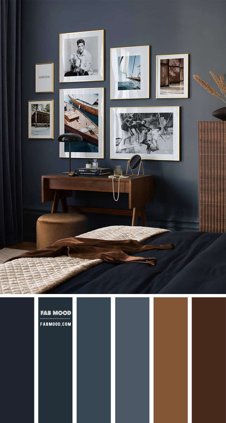 20 Best Bedroom Colour Combination Ideas : Navy Blue and Brown