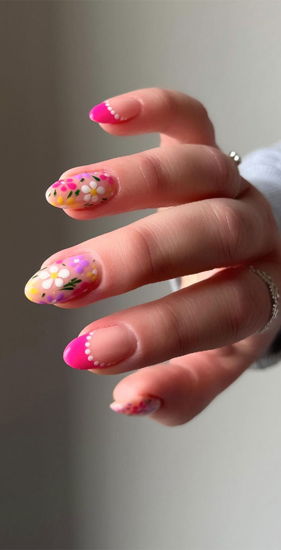 Your Nails Deserve These Floral Designs : Double Pink French & Floral