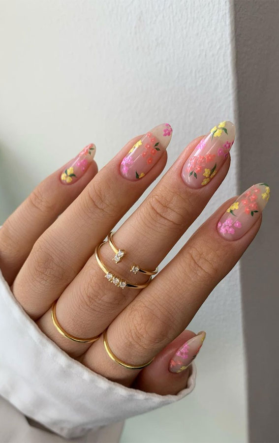 Your Fingers Deserve These Floral Designs : Delicate & Colourful Floral Sheer Nails