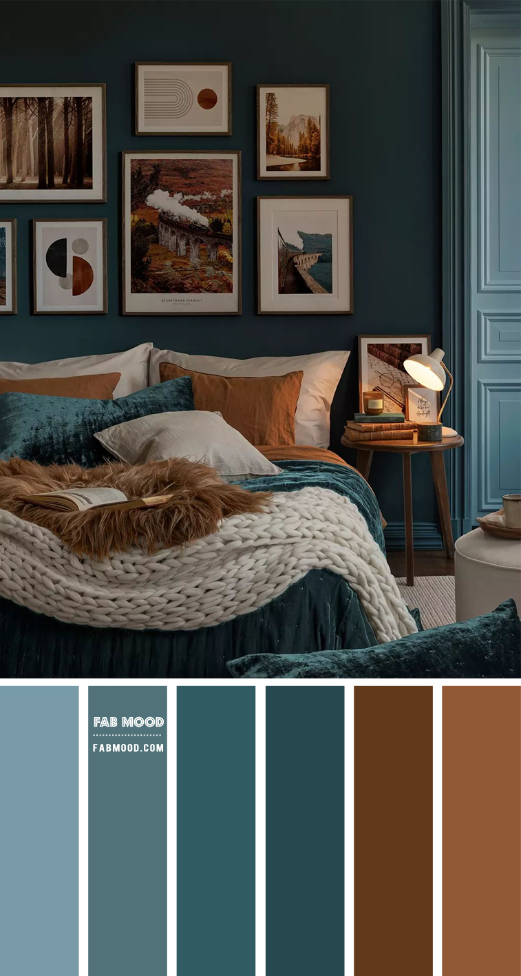 blue teal and brown, blue teal and brown color scheme, blue teal and brown color combination, bedroom color combination