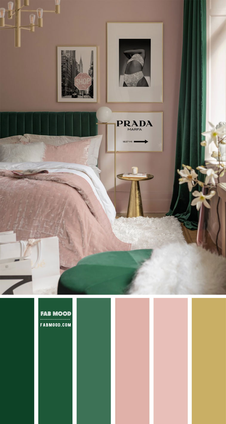 20 Best Bedroom Colour Combination Ideas : Green and Pink Colour Scheme