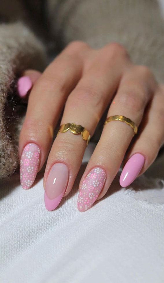 Your Fingers Deserve These Floral Designs : Pink French & Ditsy Flower Nails