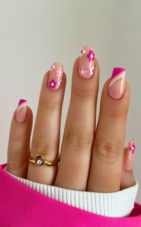 Your Nails Deserve These Floral Designs : Shades of Pink Flower + Side Tips