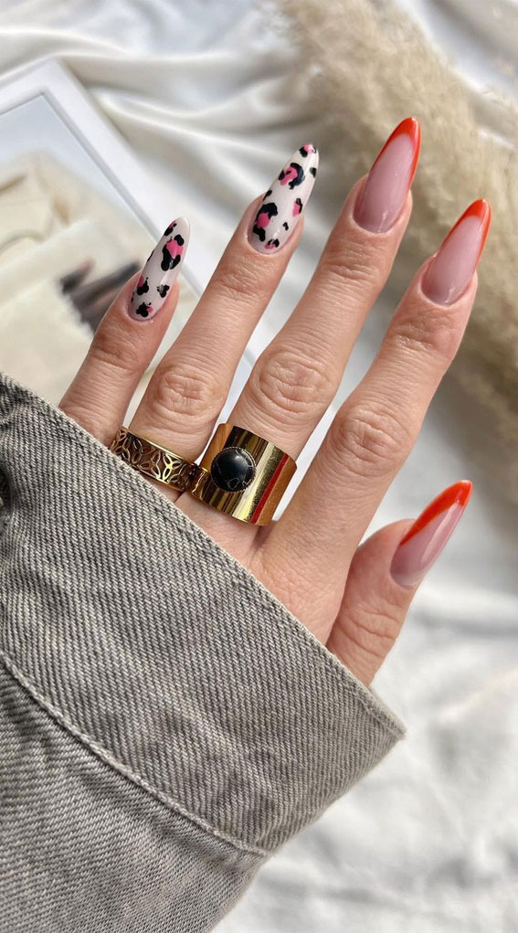 50 Best Summer Nails To Try in 2023 : Orange Tips + Leopard Nails