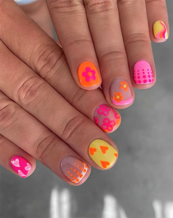 50 Best Summer Nails To Try in 2023 : Funky Pick & Mix Nails