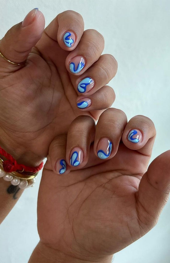 50 Best Summer Nails To Try in 2023 : Blue Squiggle Tip Nails