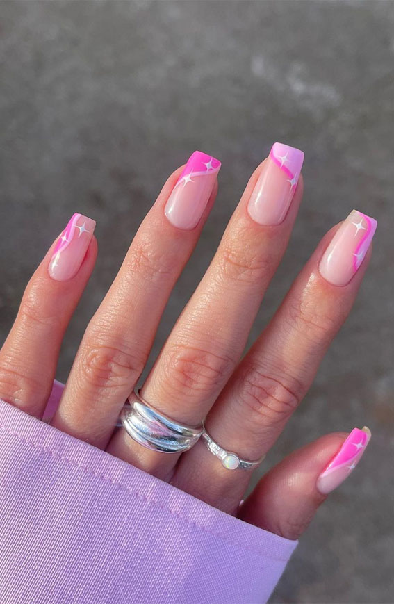 50 Best Summer Nails To Try in 2023 : Shades of Pink Swirl + Sparkles