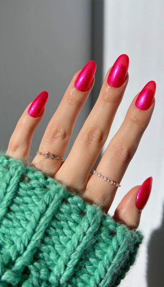 50 Best Summer Nails To Try in 2023 : Shimmery Hot Pink Jelly Nails