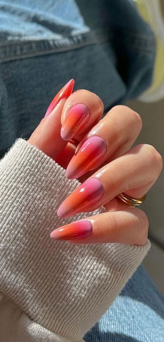 50 Best Summer Nails To Try in 2023 : Pink & Orange Aura Nails