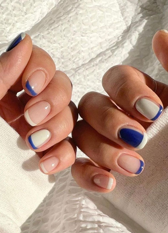 50 Best Summer Nails To Try in 2023 : Blue & White French Tip Nails