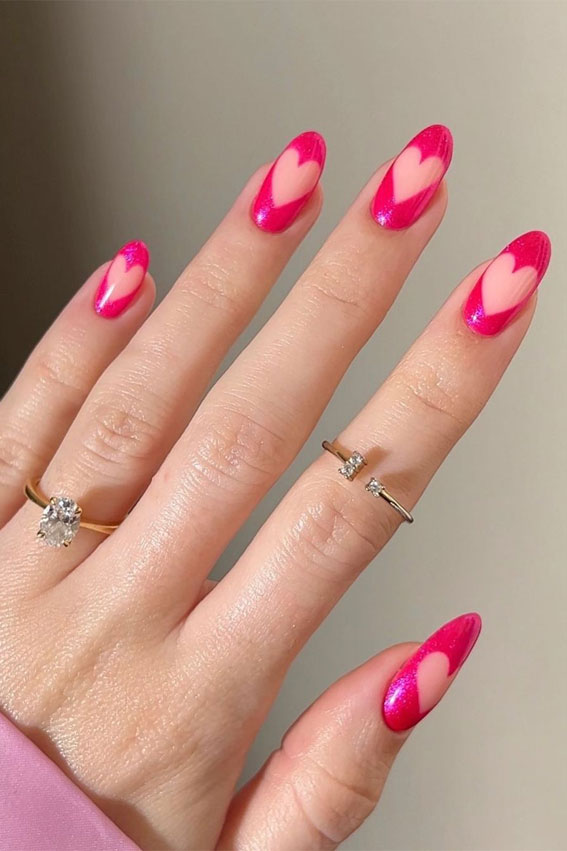 50 Best Summer Nails To Try in 2023 : Shimmery Pink Cutout Heart