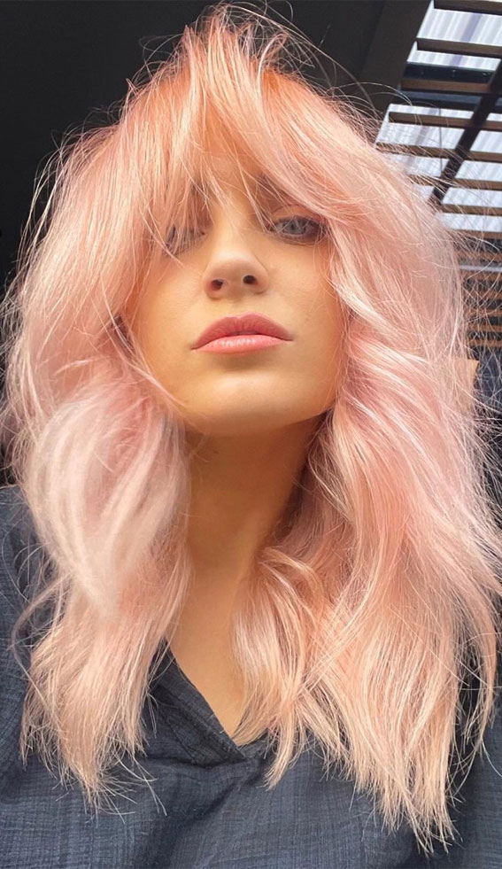 NOON SALON - Metallic peach hair This peachy, metallic hair colour puts the  'Living' into 'Living Coral'. The highlights woven between brights takes us  back to the rose gold hair trend. Know