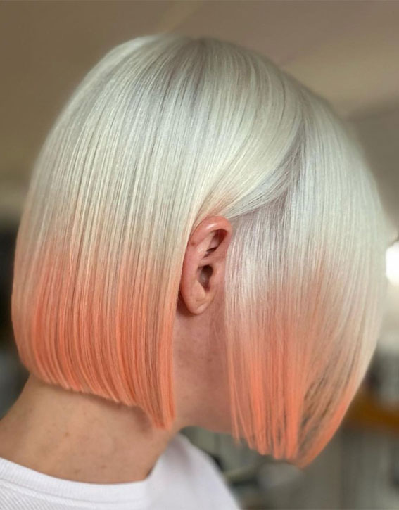 25 Peach Hair Colour Ideas That’re Perfect For Summer : Ombre Blonde Peach Bob