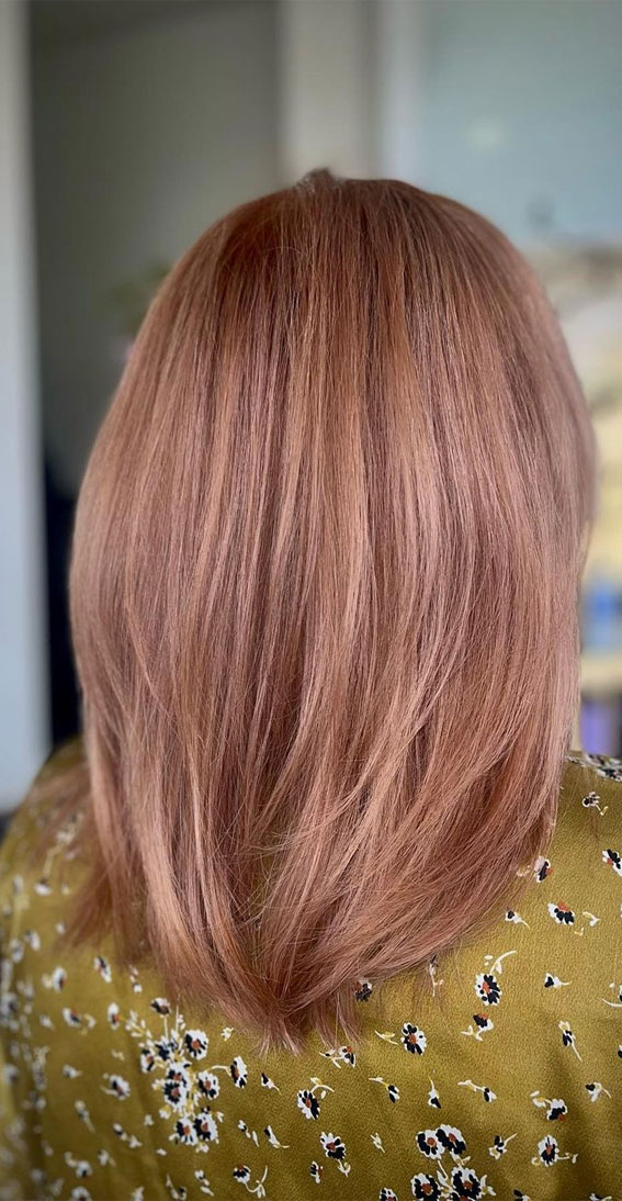25 Peach Hair Colour Ideas That’re Perfect For Summer : Medium Layered Cut Copper Peach