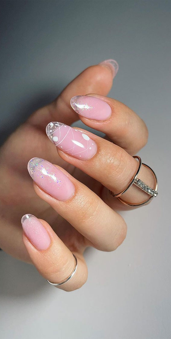 French Glass Nails That’re Sophisticated and Understated : Pink Nails with White Lines