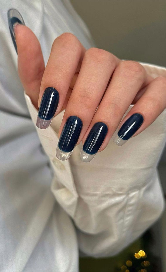 French Glass Nails That’re Sophisticated and Understated : Navy Blue Nails