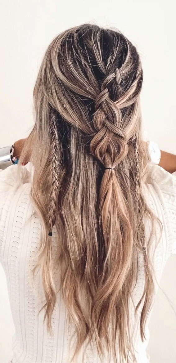 Cute Hairstyles That’re Perfect For Warm Weather : Braid Half Up + Tiny Double Braids