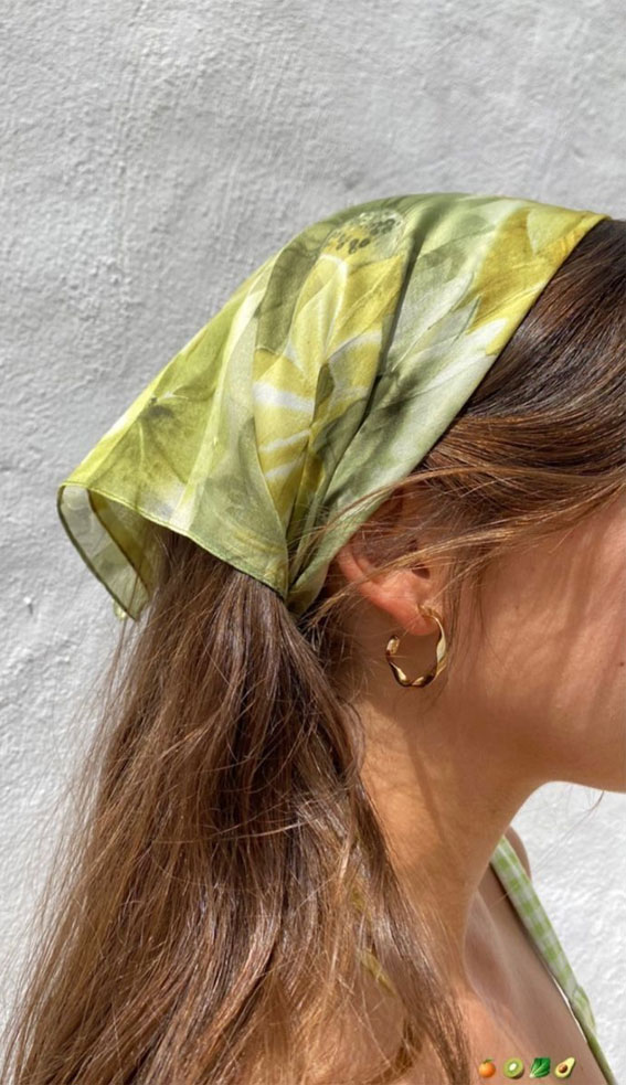 50+ Cute Hairstyles For Any Occasion : Tie Dye Green Silk Scarf